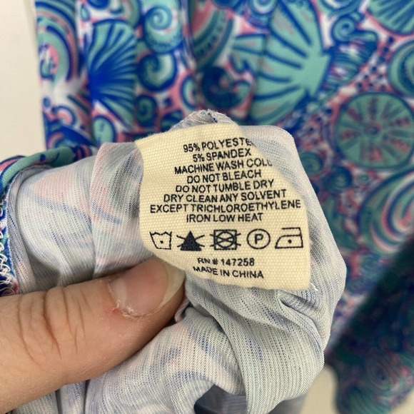 Simply Southern Seashell Print Cold Shoulder Dress Size Medium Blue Pink Stretch - Picture 6 of 9